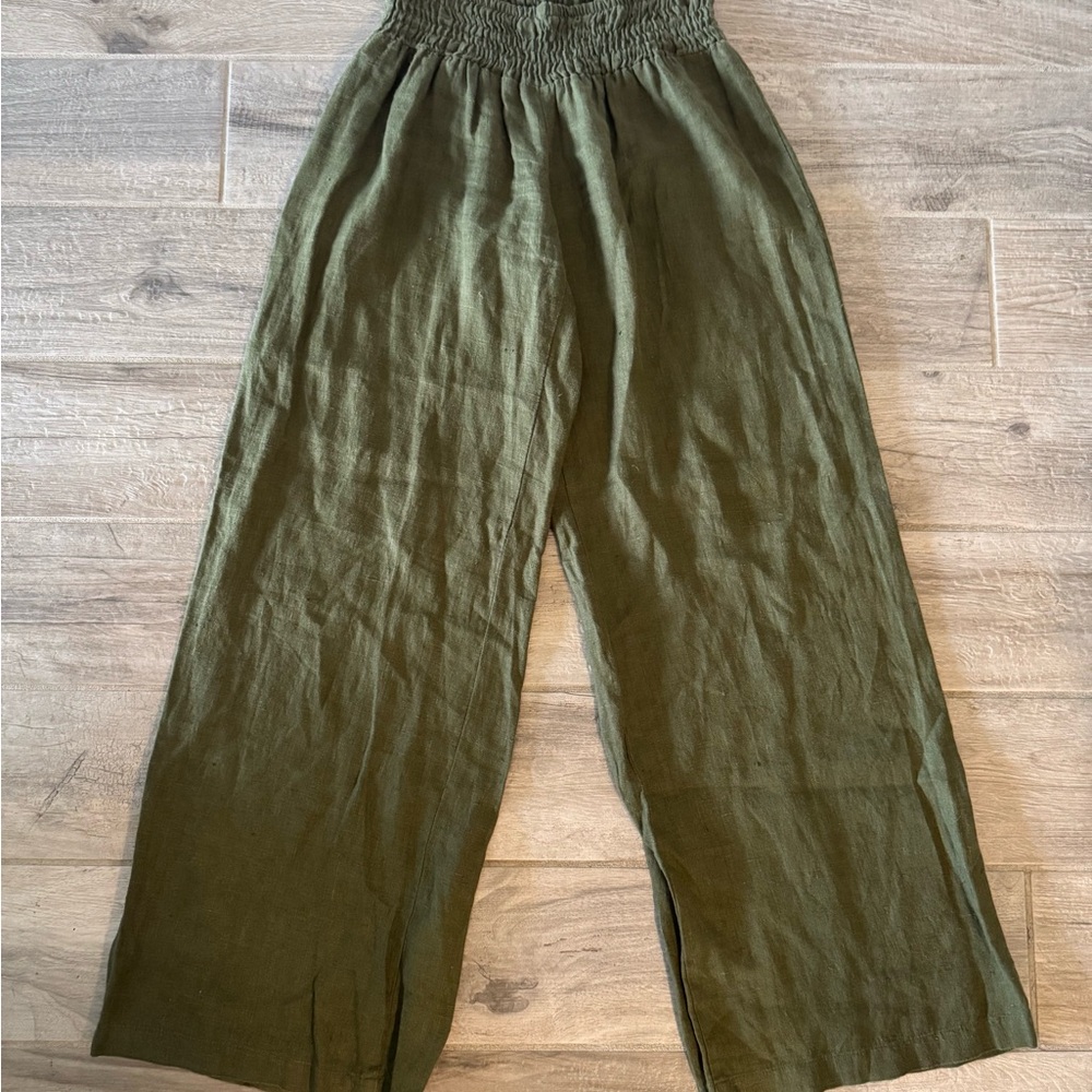 Bebe Olive Green Wide-Leg Linen Pants Size L